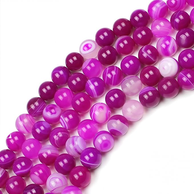 MJDCB Natural Stone Beads Rose Red Stripe Agate Round Loose Beads for Jewelry Making DIY Bracelet Necklace (10mm)