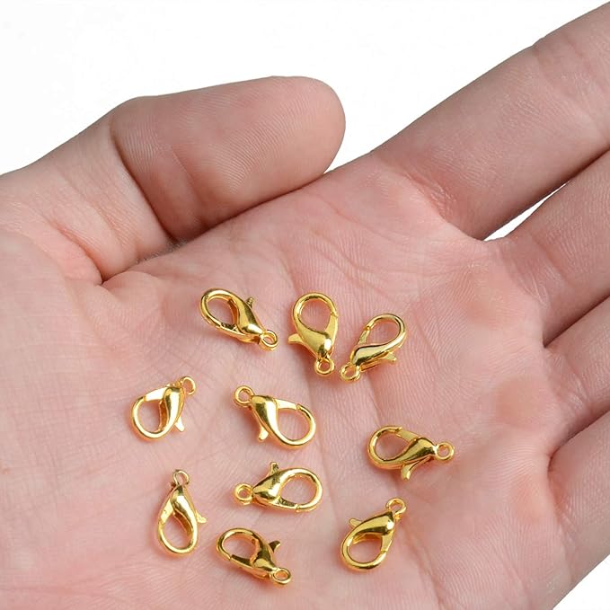 AD Beads 50 Pieces Lobster Claws Clasps Plus 100 Pieces Match Color 6mm Open Jump Rings Suitable for Necklace Bracelets Jewelry(7x12mm, Gold)