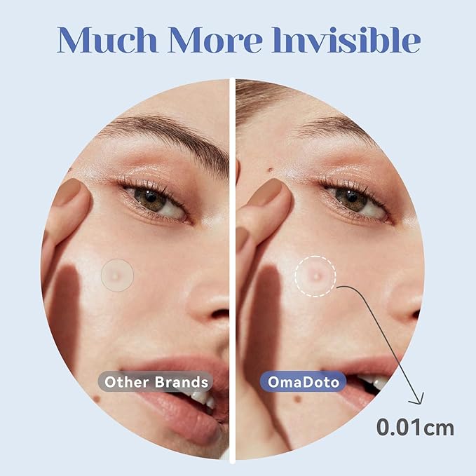 OmaDoto Invisible Pimple Patches for Face - （12mm | 72 Count | 6 Sheets） - Ultra-Thin Hydrocolloid Blemish Cover, Discreet Zit Stickers for Day & Night, Face Patches for Teens and Adults