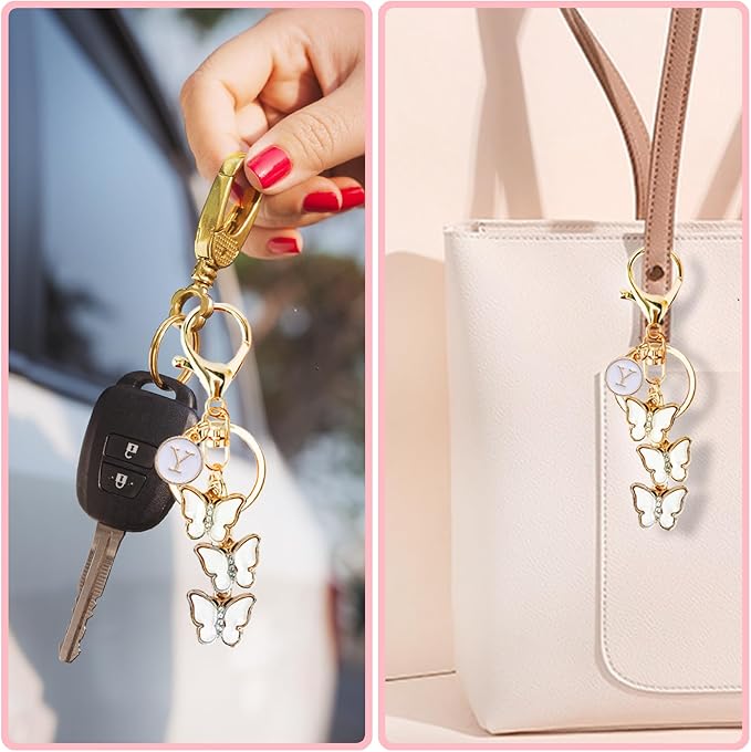 Bag Charms for Handbags- Cute Keychains for Women Car Keys Chain Accessories Beautiful Butterfly Letter Initial Charm