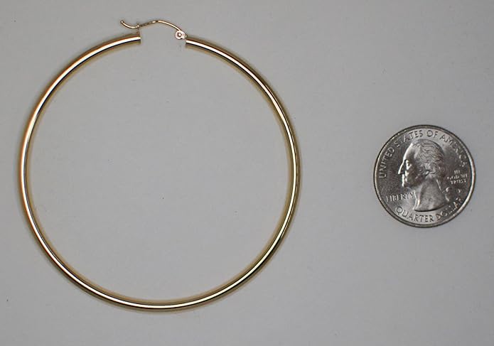 14K Yellow Gold Classic Real Hoop Earrings, (3mm Thick Tube)