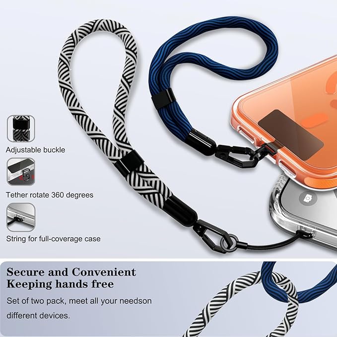 Phone Lanyard, 2 Pack Adjustable Cell Phone Lanyard Hand Phone Wrist Strap with Tether Tabs for Smartphones