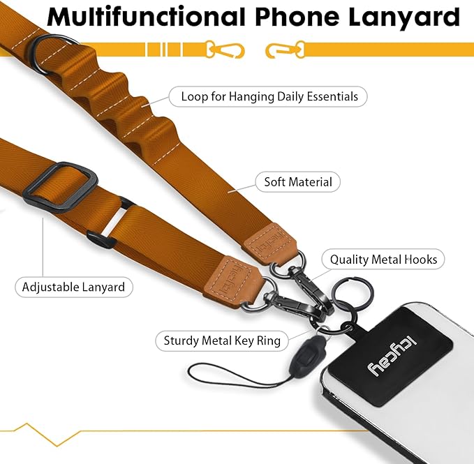 Phone Lanyard Crossbody, Brown Cell Phone Strap for Around The Neck Adjustable, Minimalist Teacher Anti Theft Cute Lanyard for iPhone Case ID Holder Keys Accessories Travel Essential