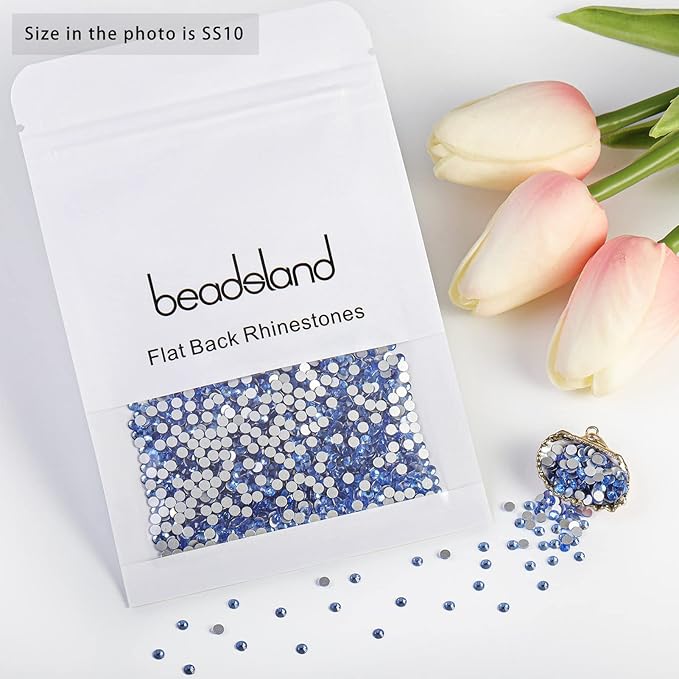 beadsland Flat Back Crystal Rhinestones Round Gems for Nail Art and Craft Glue Fix,Light Blue (2.7-2.8mm) SS10/1440pcs