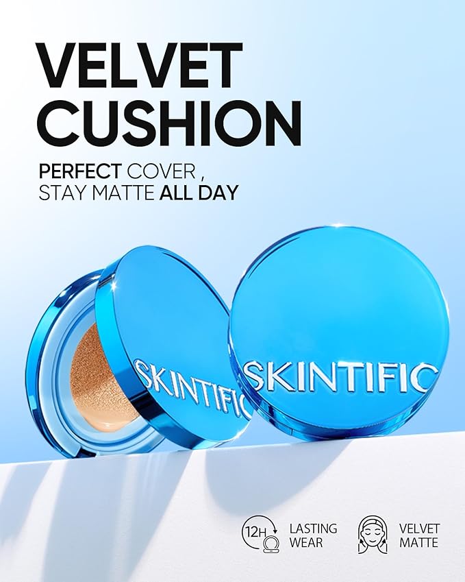 Velvet Matte Cushion Foundation Blue #01W Warm Vanilla| Full Coverage,12H Oil Control,Ideal for Oily & Combination Skin,Waterproof,Long-Lasting, Lightweight, Hydrating,Transfer-Proof