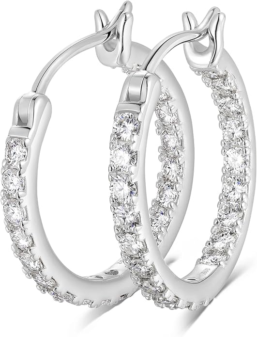 Wyyxl Womens Diamond Hoop Earrings, 20/25/30mm Small Hoop Sterling Silver Based Hypoallergenic Huggie Stud, Sparkle Moissanite 5a Cubic Zirconia Earings Jewelry for Woman Daily Party Wear