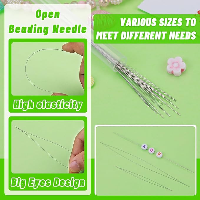86 Pcs Beading Needle Set,6 Sizes Big Eye Seed Bead Needles,Long Straight Beading Needle,Twist Beading Needles,Flexible Needle for Beads for Jewelry Making