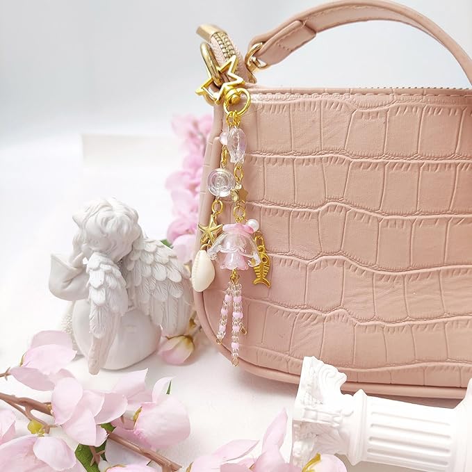 Y2K Aesthetic Keychains for Women Cute Flowers Star Cake Jellyfish Keychins Charms Kawaii Bag Purse Decor