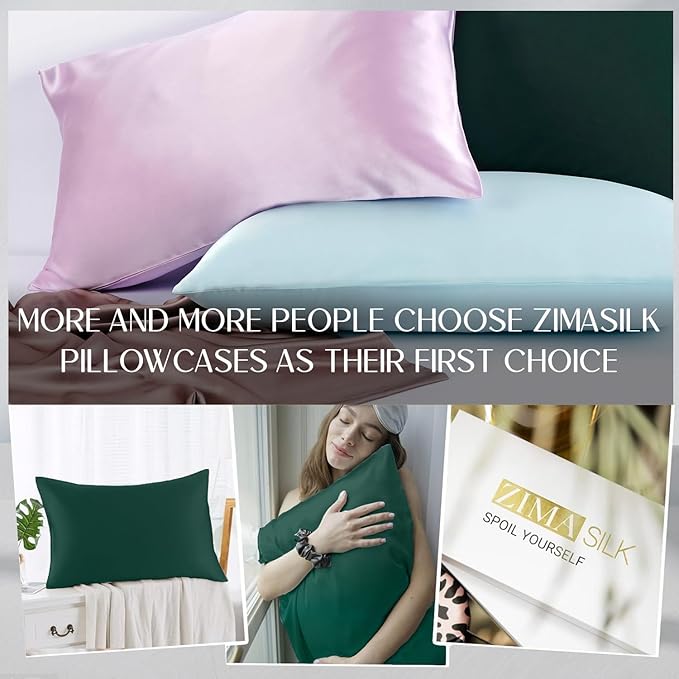 ZIMASILK 100% Pure Mulberry Silk Pillowcase for Hair and Skin Health,Soft and Smooth,Both Sides Premium Grade 6A Silk,600 Thread Count,with Hidden Zipper,1pc(Standard 20''x26'',Blackish Green)