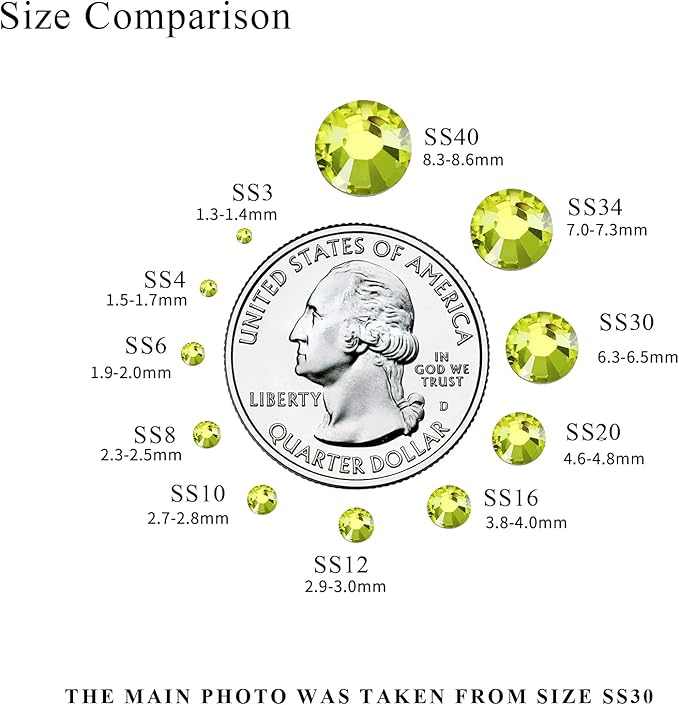 288PCS SS30 Crystal Glass Flatback Rhinestones, Round Flat Back Crystal Gems for Nail Art and Craft Clothes, Glue Fix Diamond Stones Citrine/Lemon Yellow (6.4-6.6mm)