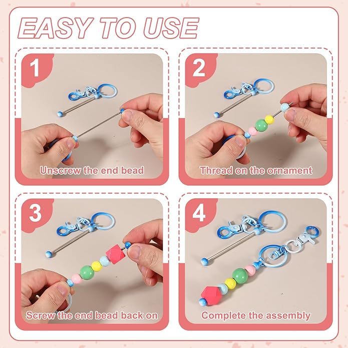 uxcell Beadable Keychain, Keychain Making Supplies, Blank Bead Metal Chain Bars for DIY Crafts Jewelry Making Gift