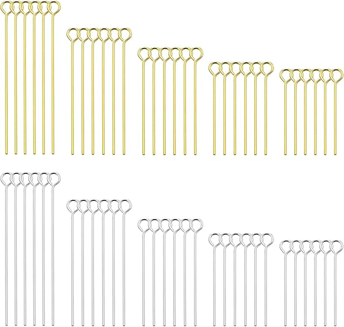 2000pcs Assorted Head Pins Set for Jewelry Making,Open Eye Pin Head Pins Eye Pins Findings Beading Pins for DIY Craft Making,Gold/Silver(18mm,20mm,24mm,30mm,35mm)