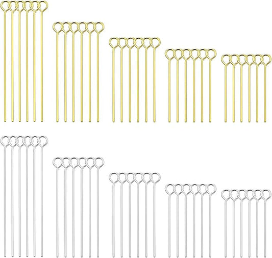 2000pcs Assorted Head Pins Set for Jewelry Making,Open Eye Pin Head Pins Eye Pins Findings Beading Pins for DIY Craft Making,Gold/Silver(18mm,20mm,24mm,30mm,35mm)