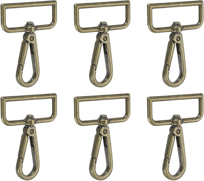 Swivel Snap Hooks, Metal D Ring Keychain Lanyard Clip Hook Lobster Clasp Claw Push Gate Clip - Fitting for(Purse Making - Sewing - DIY Crafts) 6 Pcs & 1.5" & Bronze