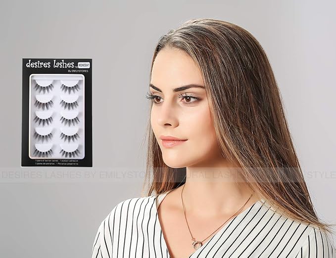 DESIRES LASHES False Eyelash Natural Wispy Fluffy Strip Style Asian Japanese Korean Clear Band Eye Lash 5 Pairs (03 Wednesday)