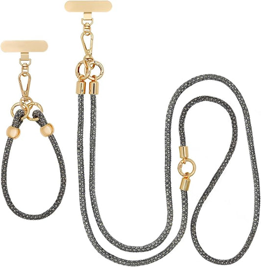 Crystal Phone Strap Crossbody and Wrist Lanyard, Anti Theft Layered & Wrist Strap Cell Phone Neck for Women