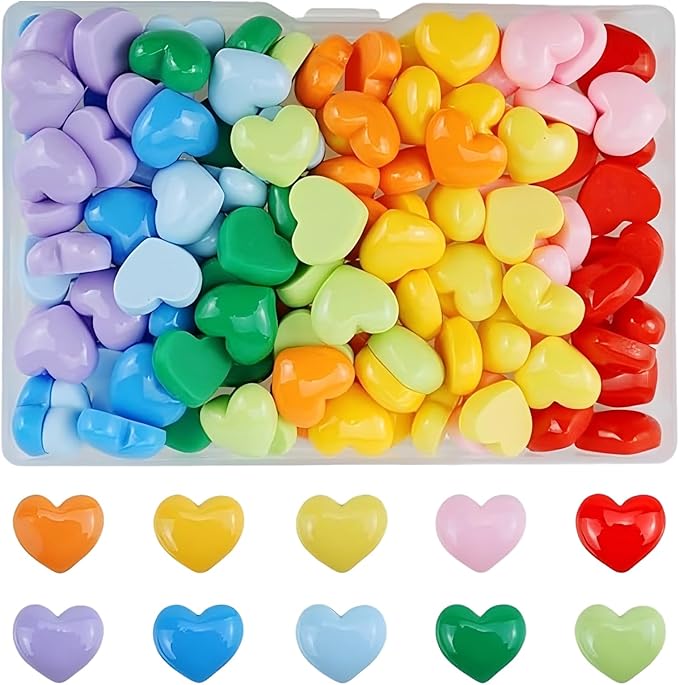 100Pcs Flatback Resin Heart Charms Bulk, Cute Kawaii Embellishments for DIY Crafts, Phone Cases, Scrapbooking & Jewelry Making – Mixed Colors (Heart)