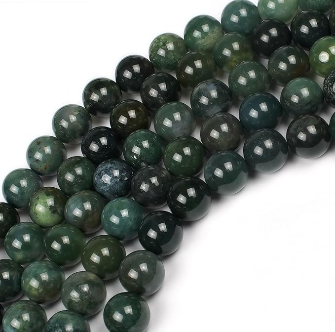 MJDCB Natural Moss Agate Round Crystal Energy Stone Beads Healing Power for Jewelry Making (8mm)