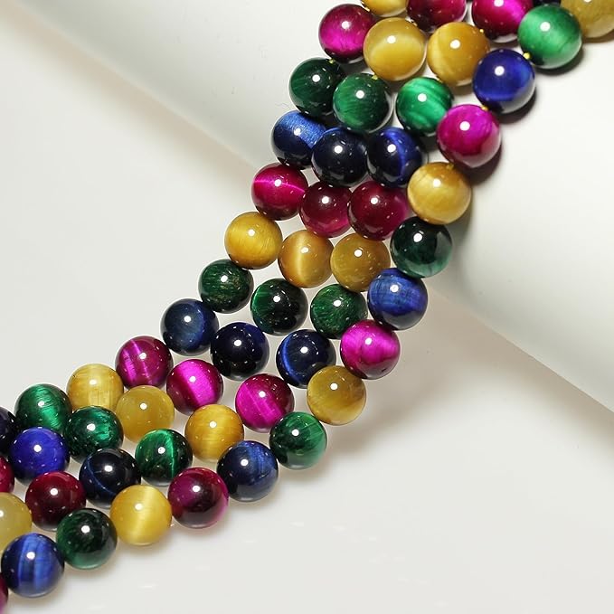 MJDCB Stone Beads 6mm 60pcs Round Mixed Color Tiger's Eye Loose Gemstone Bead Charms for Jewelry Making Bracelet Necklace Earring Pendant