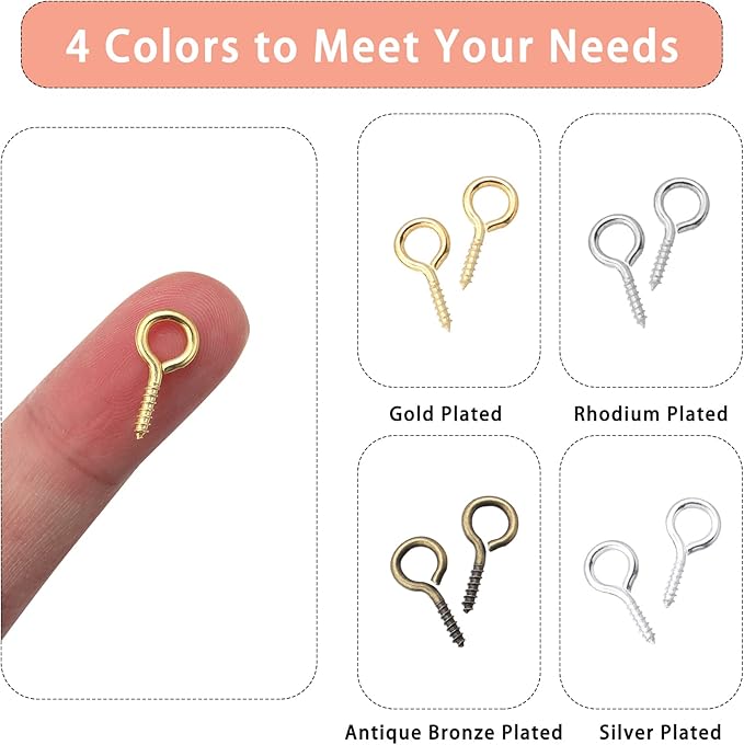 400 Pcs Metal Screw Eye Pins Set 0.55inch/7X14mm Mixed Colors Sturdy Eye Hooks for DIY Jewelry Making Box Packed (Mixed Color 7X14mm)