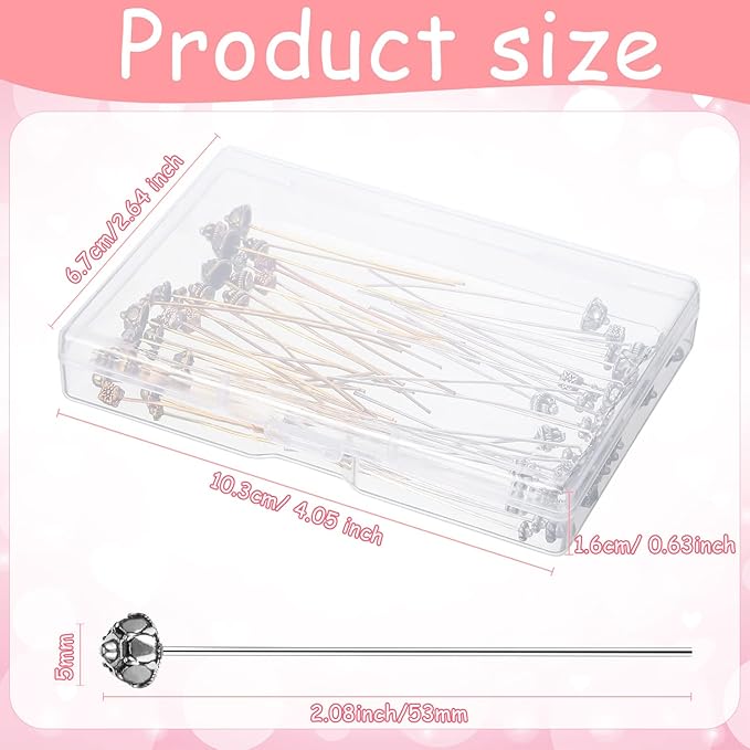 60 Pieces Jewelry Head Pins Mixed Color Alloy Pins Flower Needle Retro Long Metallic Head Pins Silver and Gold Beading Headpins for Jewelry Making Earring Bracelet Women DIY Accessories