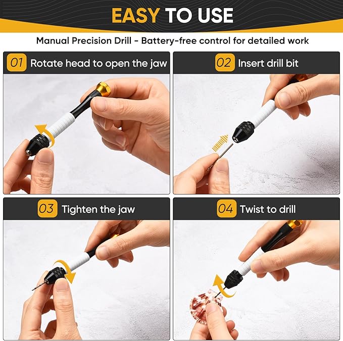 Pin Vise Hand Drill Manual with 22pcs Micro Drill Bits Set（0.6mm-2.5mm）Professional Rotary Craft Mini Drills for Jewelry Making Supplies Resin Wood Plastic Miniature
