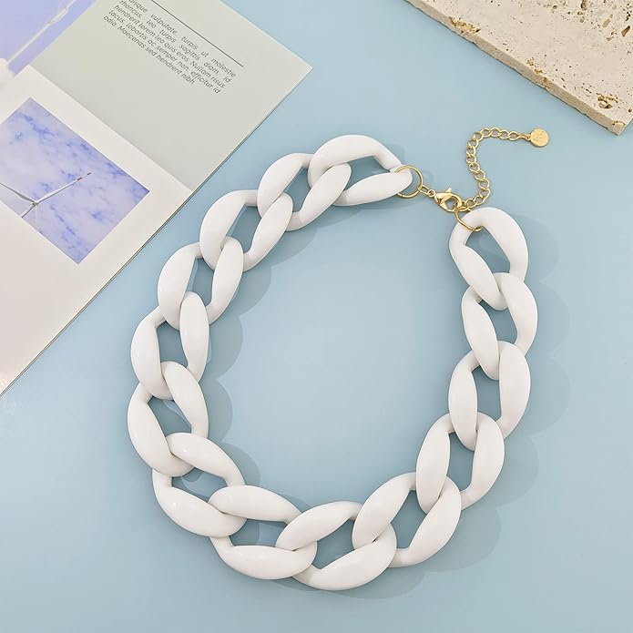 Firstmeet Chunky Acrylic Necklace Smooth Chain Link Cool Statement Choker Cuban Style Jewelry Gift for Women