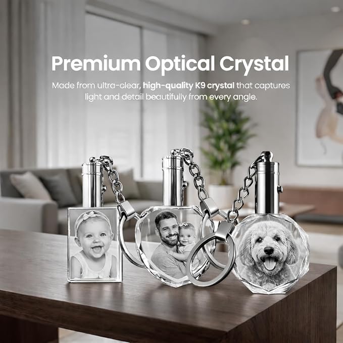 Personalized Crystal Keychain Photo with LED Colorful Light Laser Etched Key Chain