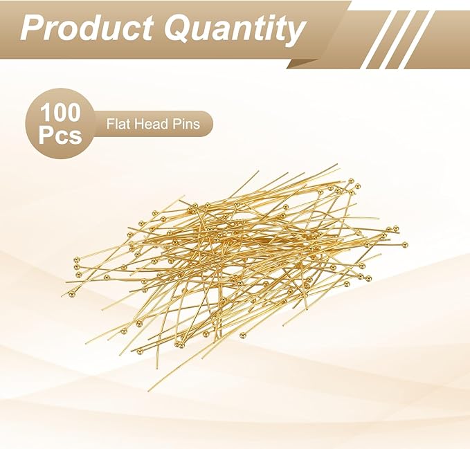 HARFINGTON 100pcs Ball Head Pins 1.97" 50mm Round Head Pins for Earring Pendant Necklace Bracelet Charm Jewelry Making Findings DIY Craft, 18K Gold
