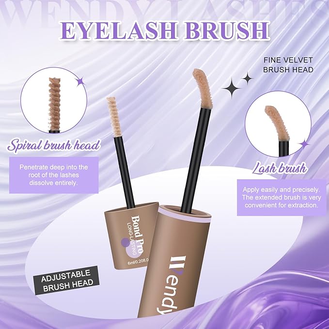 WENDY LASHES Brown Lash Cluster Glue, Lash Bond and Seal Waterproof, Quick-Dry Long-Lasting 72H Eyelash Glue for Clusters, Eyelash Adhesive, More Natural, More Solid, and More Gentle - 12ml