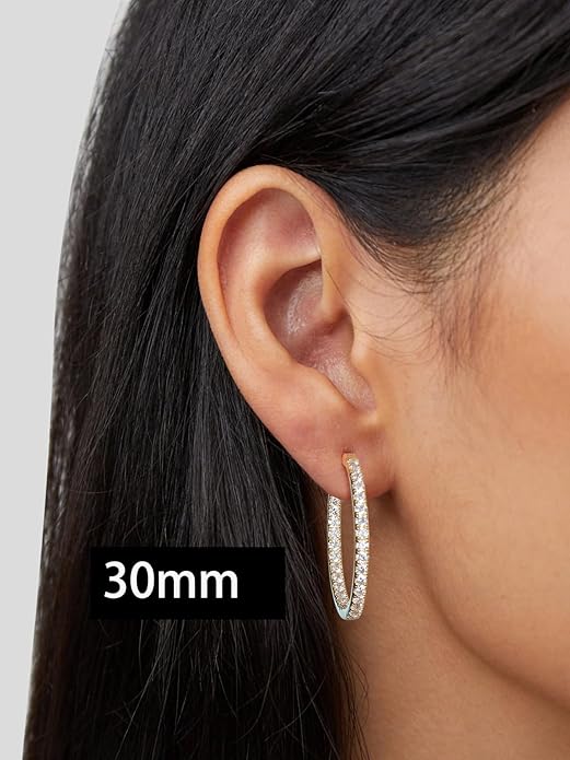 Wyyxl Womens Diamond Hoop Earrings, 20/25/30mm Small Hoop Sterling Silver Based Hypoallergenic Huggie Stud, Sparkle Moissanite 5a Cubic Zirconia Earings Jewelry for Woman Daily Party Wear