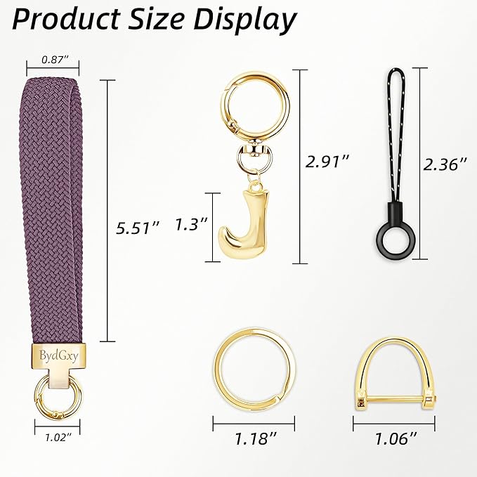 Stretchy Wristlet Initial Keychain, Key Chains Women Cute with Keyring, Llaveros para Mujer, Car Key Accessories
