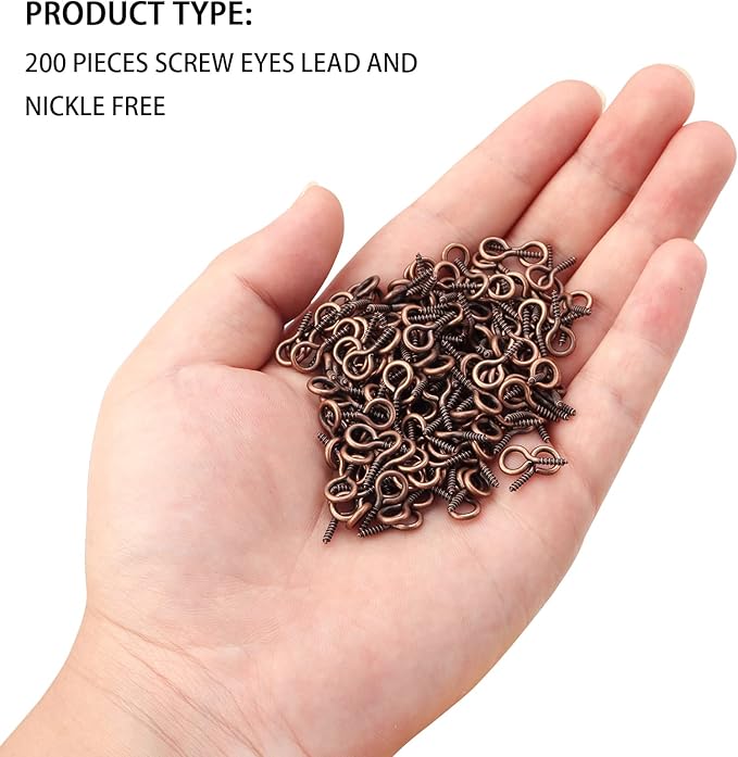 200 Pcs Metal Screw Eye Pins Hooks 0.55inch/7X14mm Heavy Duty Screw Eye Pins for DIY Jewelry Making Red Copper Plated Eye Bolt Arts & Crafts Project