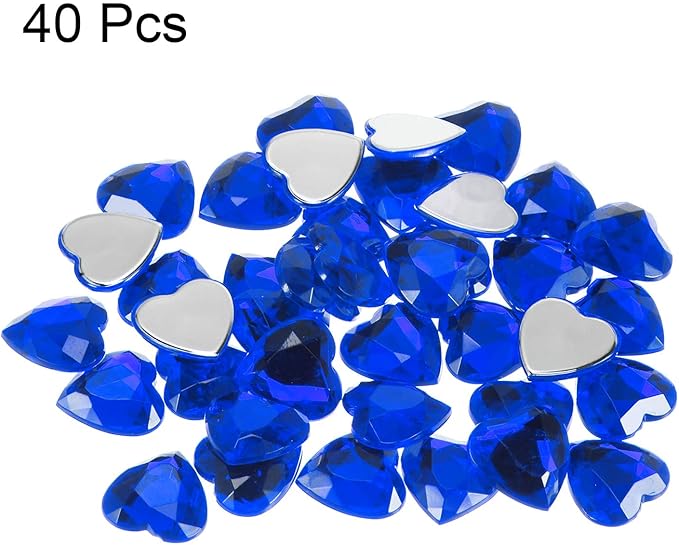 MECCANIXITY 40 Pcs Acrylic Heart Rhinestone 20mm Flat Back Plastic Gems Jewelry Stickers for Craft Bead Face Painting Costume Jewelry Making Deep Blue