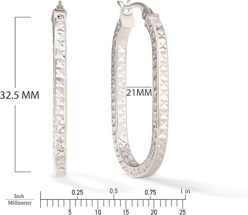 Paperclip Oval Hoops in Real 10K White Gold with a Diamond-Cut Finish | 30mm Length | Real Gold, Stamped for Authenticity