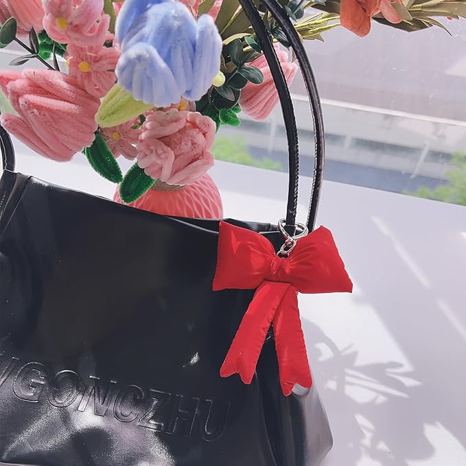 Pink Bow Keychain Bag Charms Y2K Bowknot Plaid Keychains Coquette Aesthetic Purse Handbag Backpacks Charms