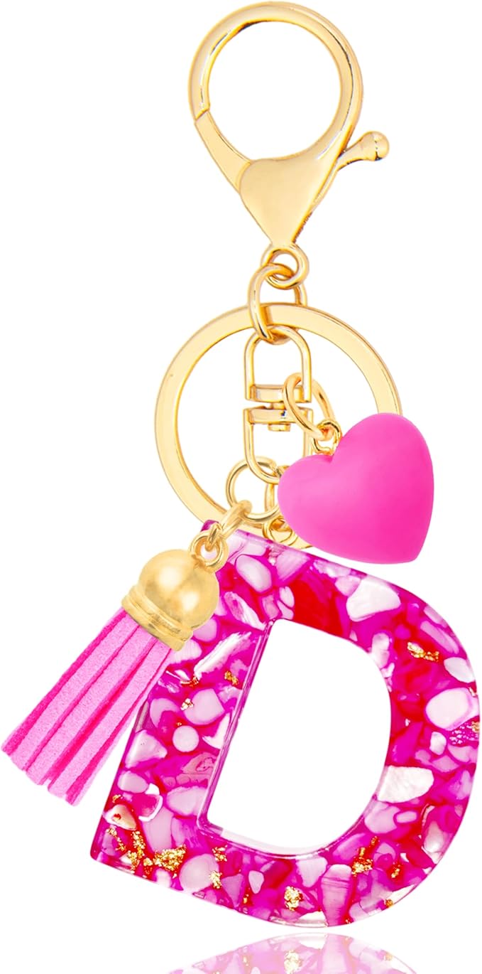 Initial Keychains for Women with Cute Heart Resin - Alphabet Letter Keychain for Bag, Backpacks, Purse or Car key