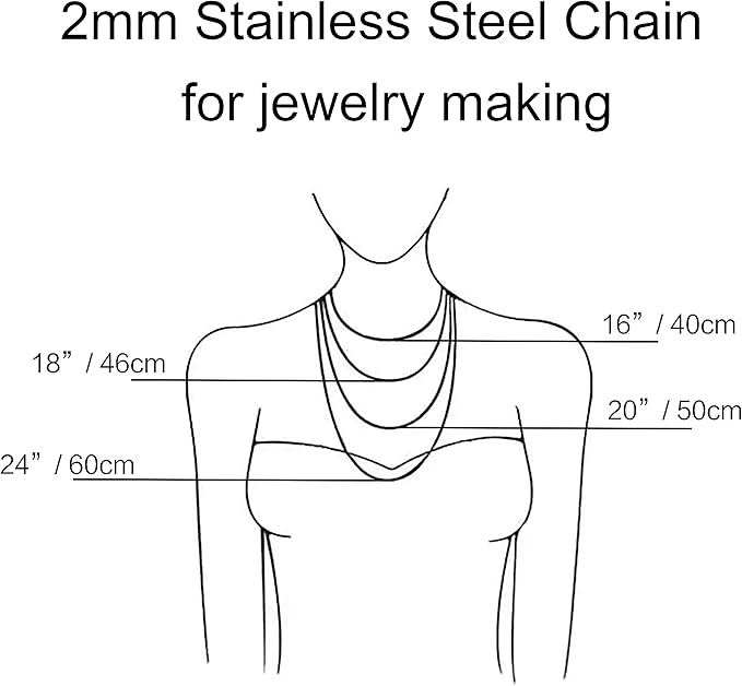 Lezam 12Pcs 24" Stainless Steel Satellite Beaded Necklace Chains Curb Link Chain Bulk for Jewelry Making supplies 2mm