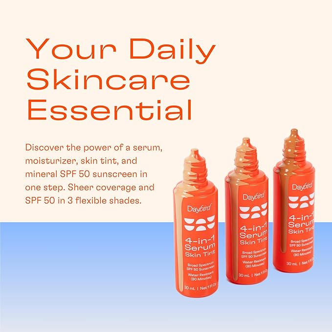 Daybird 4 in 1 Tinted Serum, Tinted Moisturizer and Sunscreen for Face, SPF 50+ Niacinamide, 1 Ounce (Medium-Deep)