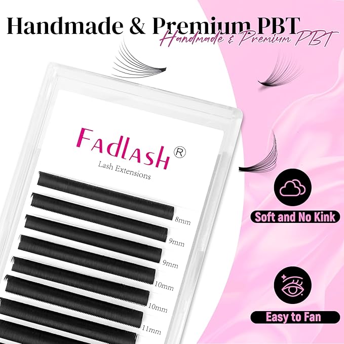 FADLASH Easy Fan Lash Extensions D Curl 0.07 Volume Eyelash Extensions 8-14mm Mixed Lash Trays 2D-10D Self Fanning Lash Extensions Soft Individual Lashes (0.07-D, 8-14mm Mix)