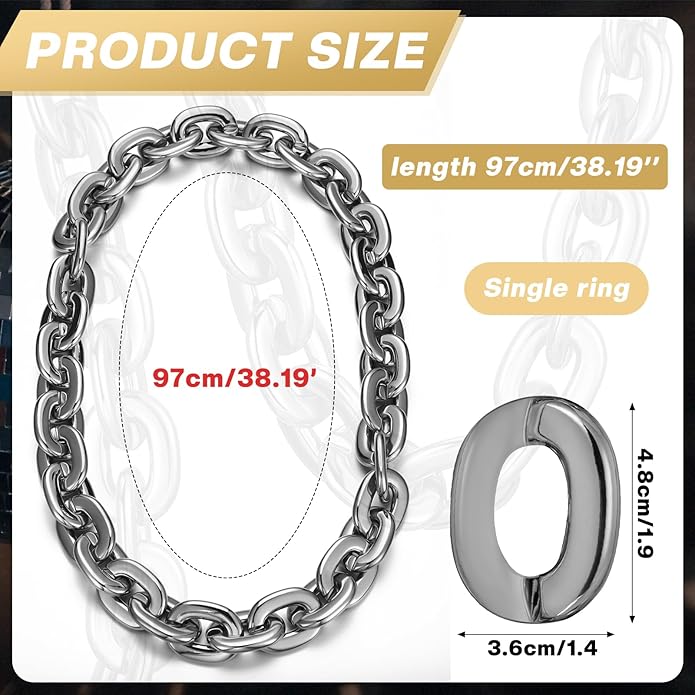 Remuuly Plastic Chain Necklace Chunky Big Fake Necklace Hip Hop Rapper Giant Turnover Chain Costume for Halloween
