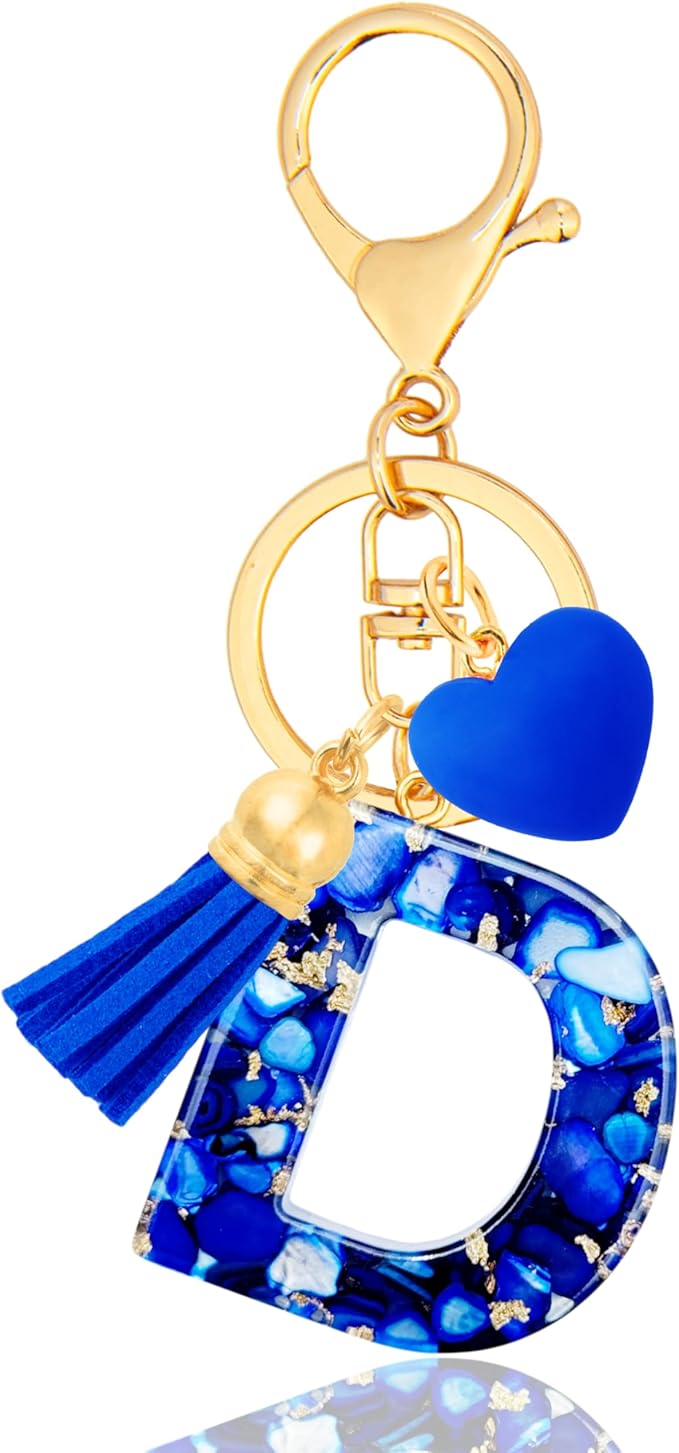 Initial Keychains for Women with Cute Heart Resin - Alphabet Letter Keychain for Bag, Backpacks, Purse or Car key