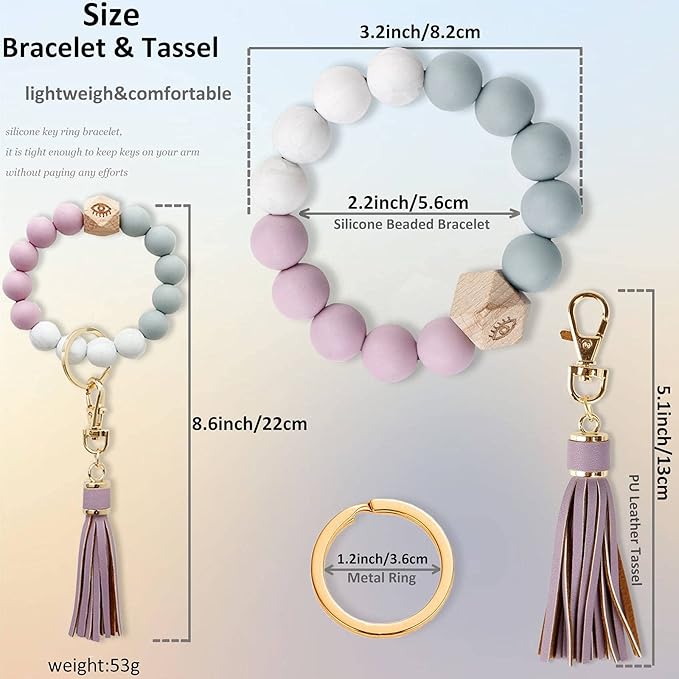 BIHRTC Key Ring Bracelet Car Keychain Holder Wristlet Silicone Women Beaded Bangle Chains