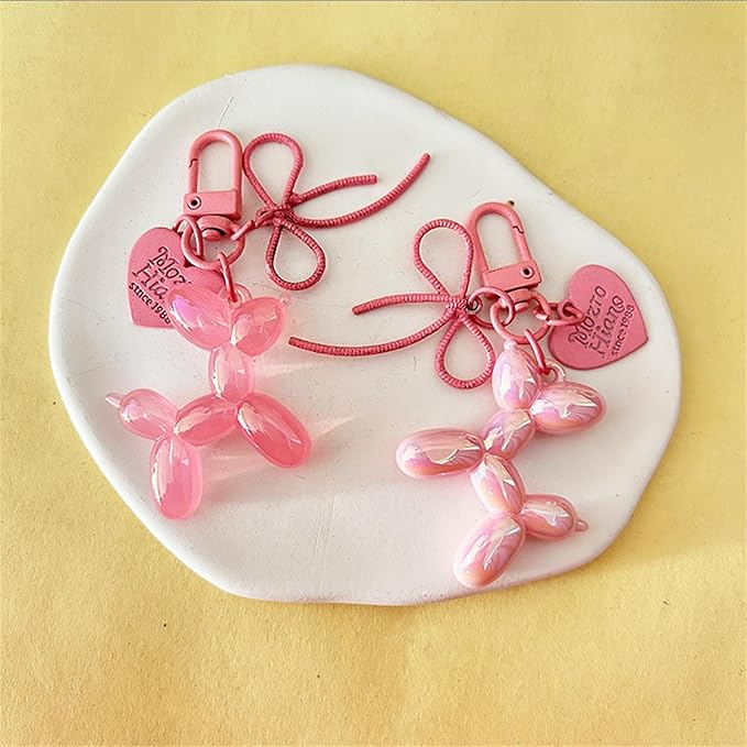 Dreuyet 2Pcs Jelly Balloon Dog Keychains Kawaii Cute Bag Purse Charms Key Chain with Bow Y2K Aesthetic Accessories
