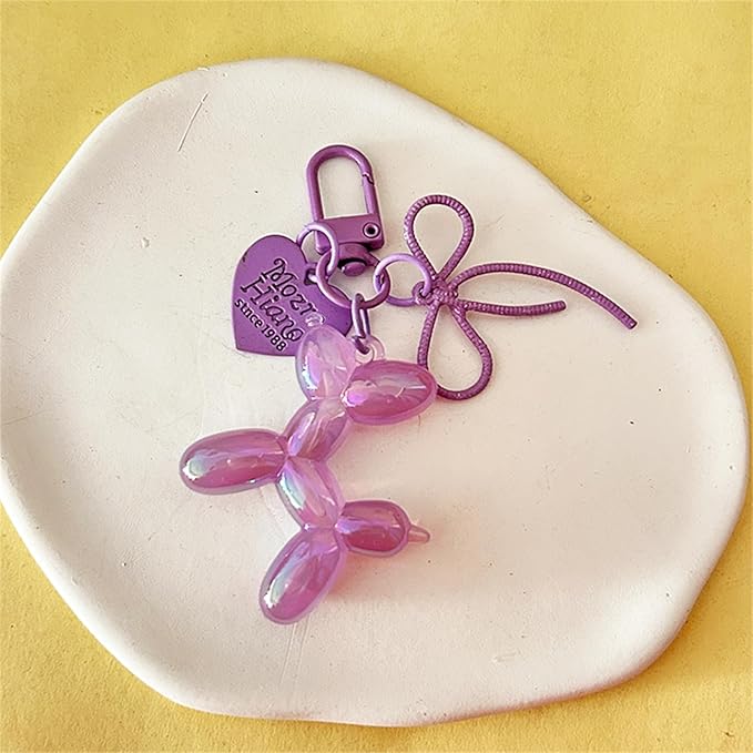 Dreuyet 2Pcs Jelly Balloon Dog Keychains Kawaii Cute Bag Purse Charms Key Chain with Bow Y2K Aesthetic Accessories
