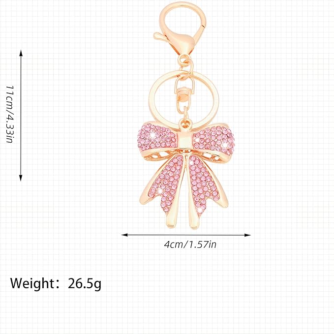 Sparkly Gold Plated Color Rhinestone Bow Keychains for Women,Charms for Key Purse Handbags Backpacks