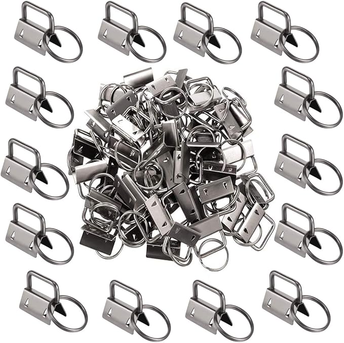 Qovydx 45Pcs 1 inch Black Key Fob Hardware Kits 1” Metal Gun-black Keyfobs Hardware Bulk for Keychains Fob Wristlet Hardware with Key Ring for Lanyard