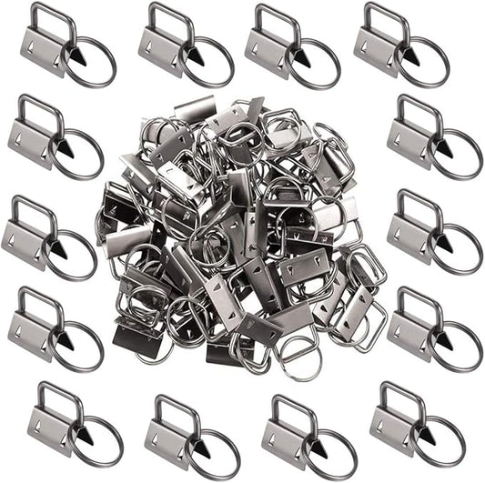 Qovydx 45Pcs 1 inch Black Key Fob Hardware Kits 1” Metal Gun-black Keyfobs Hardware Bulk for Keychains Fob Wristlet Hardware with Key Ring for Lanyard