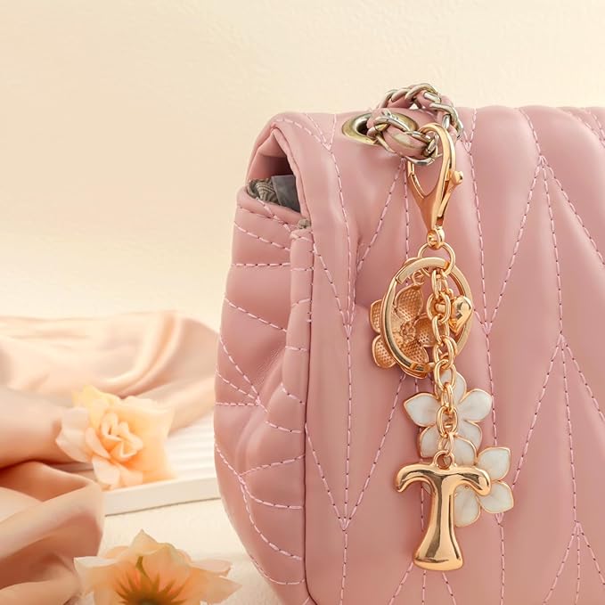 Snycler Bubble Initial Keychain Graceful Flower for bags car remote–A-Z Letter Charms for Women