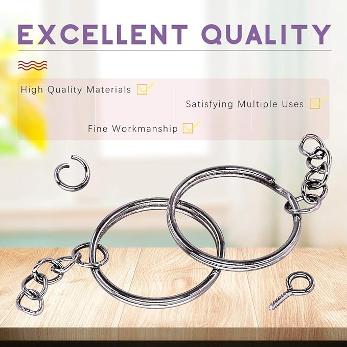 Swpeet 360Pcs 6/5" 30mm Gun-Black Key Chain Rings Kit, Including 120Pcs Keychain Rings with Chain and 120Pcs Jump Ring with 120Pcs Screw Eye Pins Bulk for Jewelry Findings Making (Gun-Black)